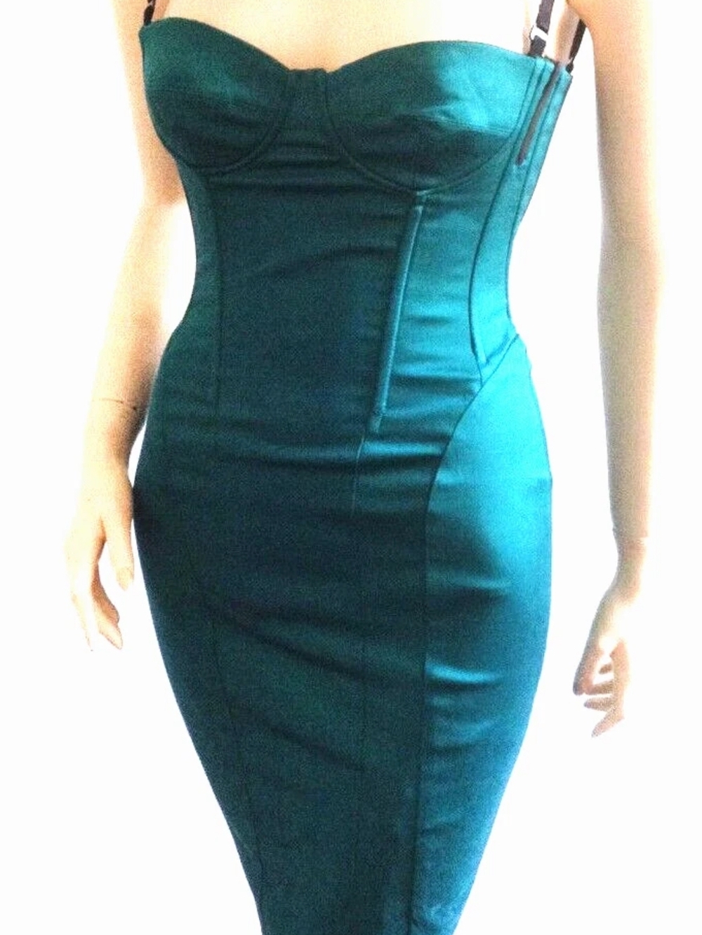Dolce & Gabbana Teal Silk Satin Corset Bustier Midi Dress